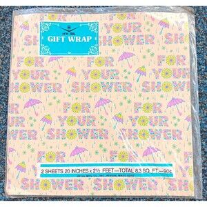 Vintage Hy-Sil Gift Wrap Wrapping For Your Shower Umbrellas 2 Sheets 20x30
